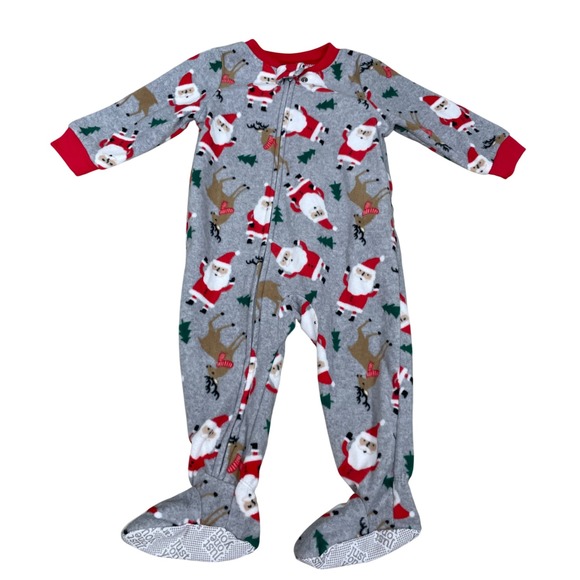 Just One You Carter's 12M Christmas Santa Reindeer Fleece Footed Pajamas - Picture 1 of 5